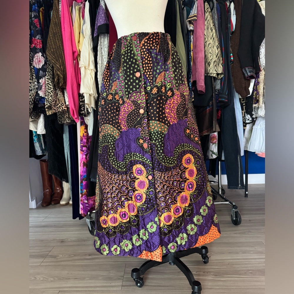 1960’s Quilted Colorful Patterned Maxi Skirt